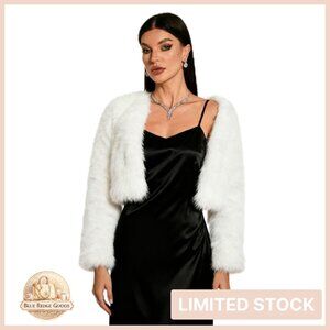 Cropped Faux Fur Jacket Fluffy Fuzzy Cardigan Long Sleeve Open Front Chic